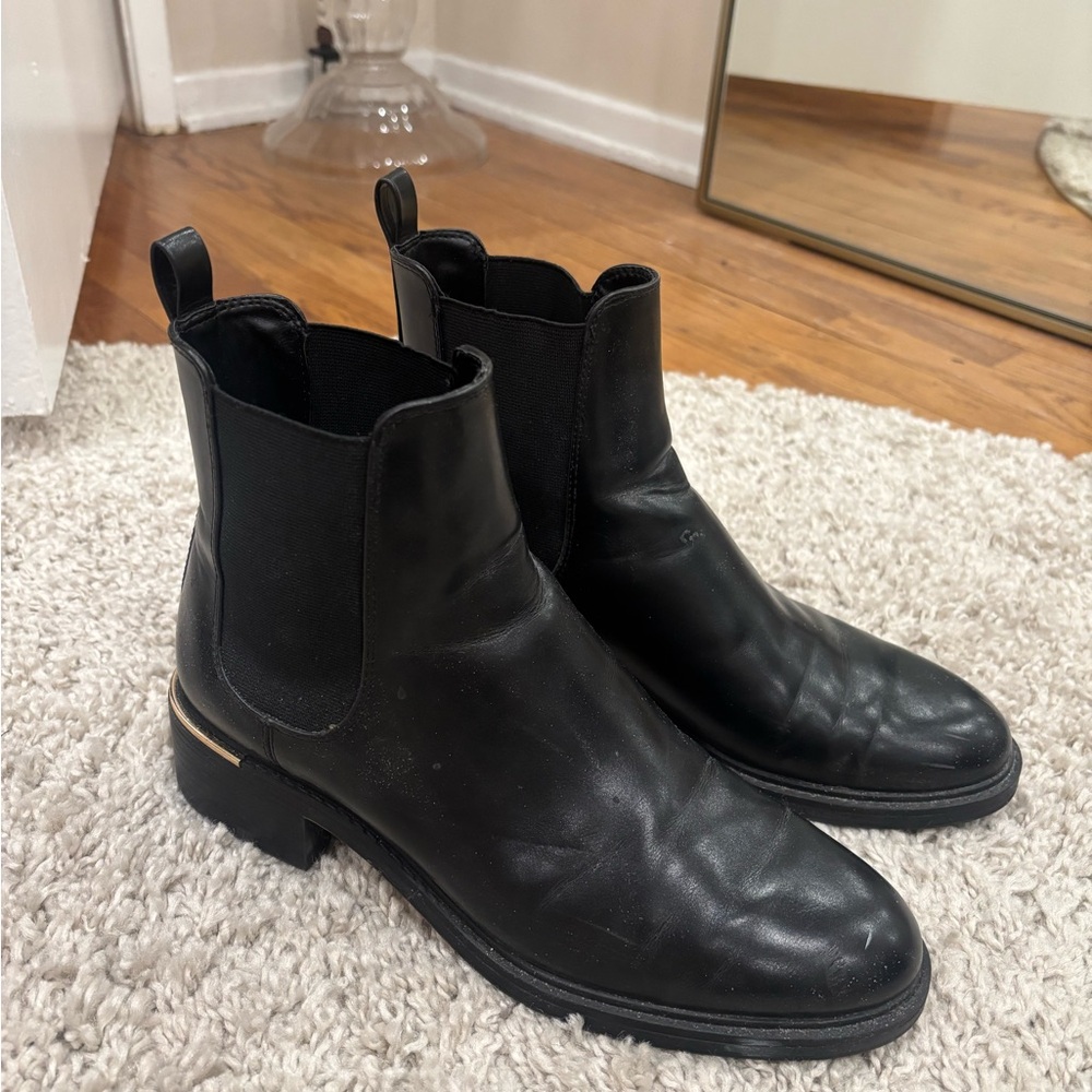 Zara Black Leather Ankle Boots